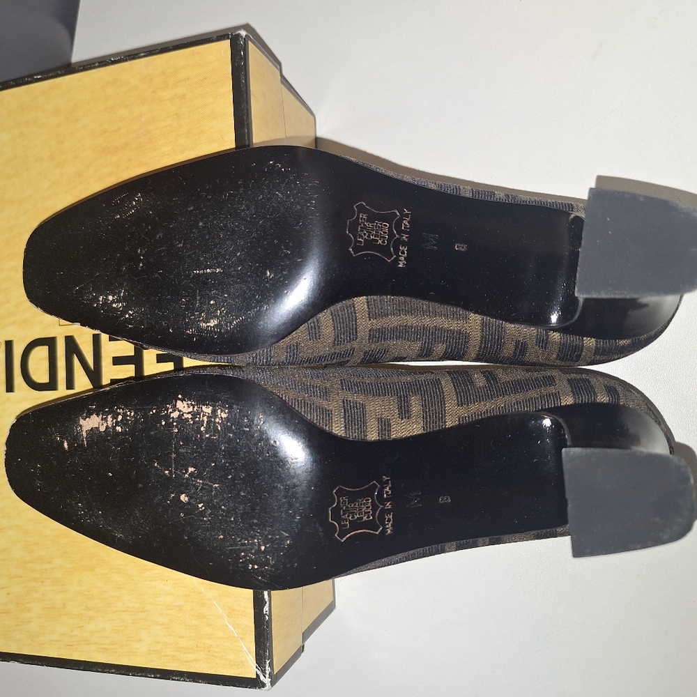 Fendi Shoes & Box Vintage Heel Print Fabric Size 8 #642543 Y2K 90's - Picture 7 of 16